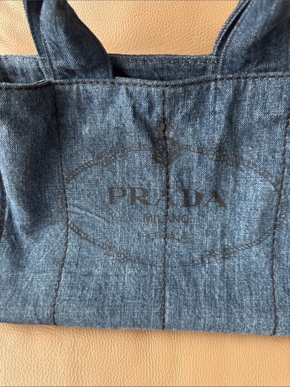 PRADA Canapa Denim Medium Canvas Tote - Picture 2 of 10